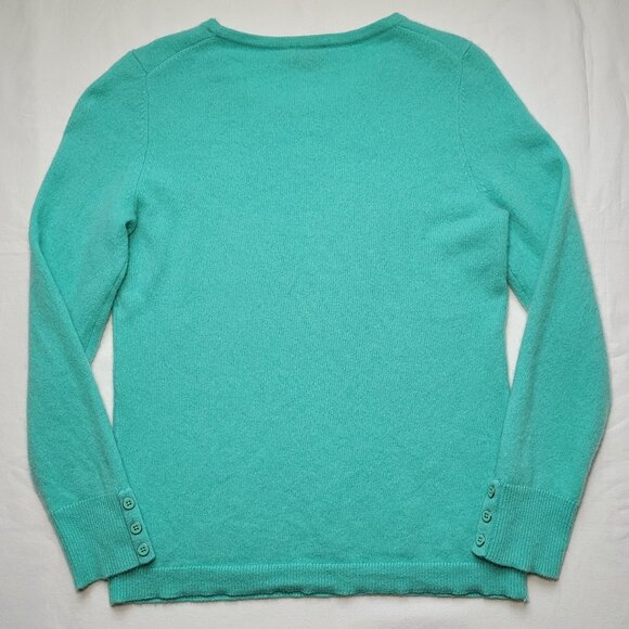 Talbots 100% Pure Cashmere Crewneck Sweater Teal Coastal Preppy Chic Petite M - Picture 8 of 9